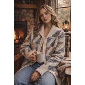 VTG Lilly of California MCM Chunky Cardigan Sweater Size L Grandpacore Cabincore